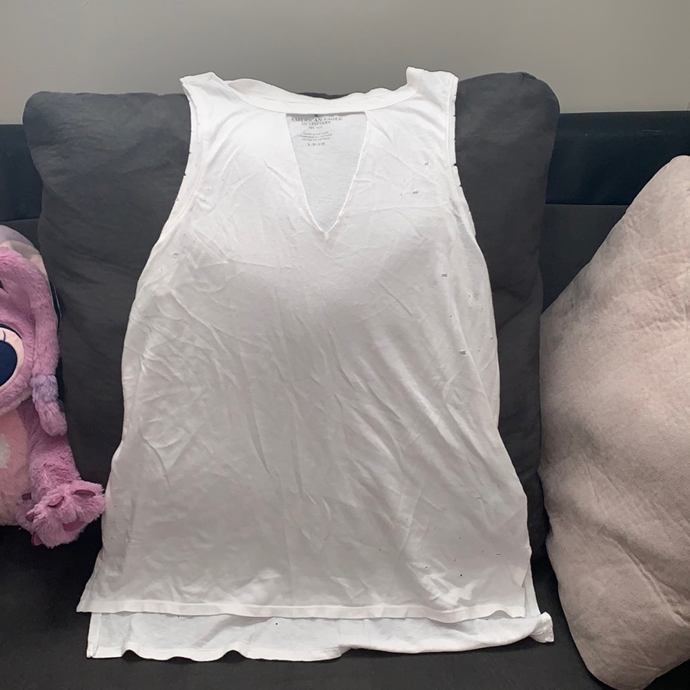 Distressed White Tank Top